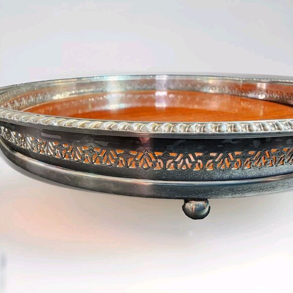 Vintage Crescent Modern Formica and Silver Plate Round Serving Bar Tray MCM 12" - Picture 2 of 6